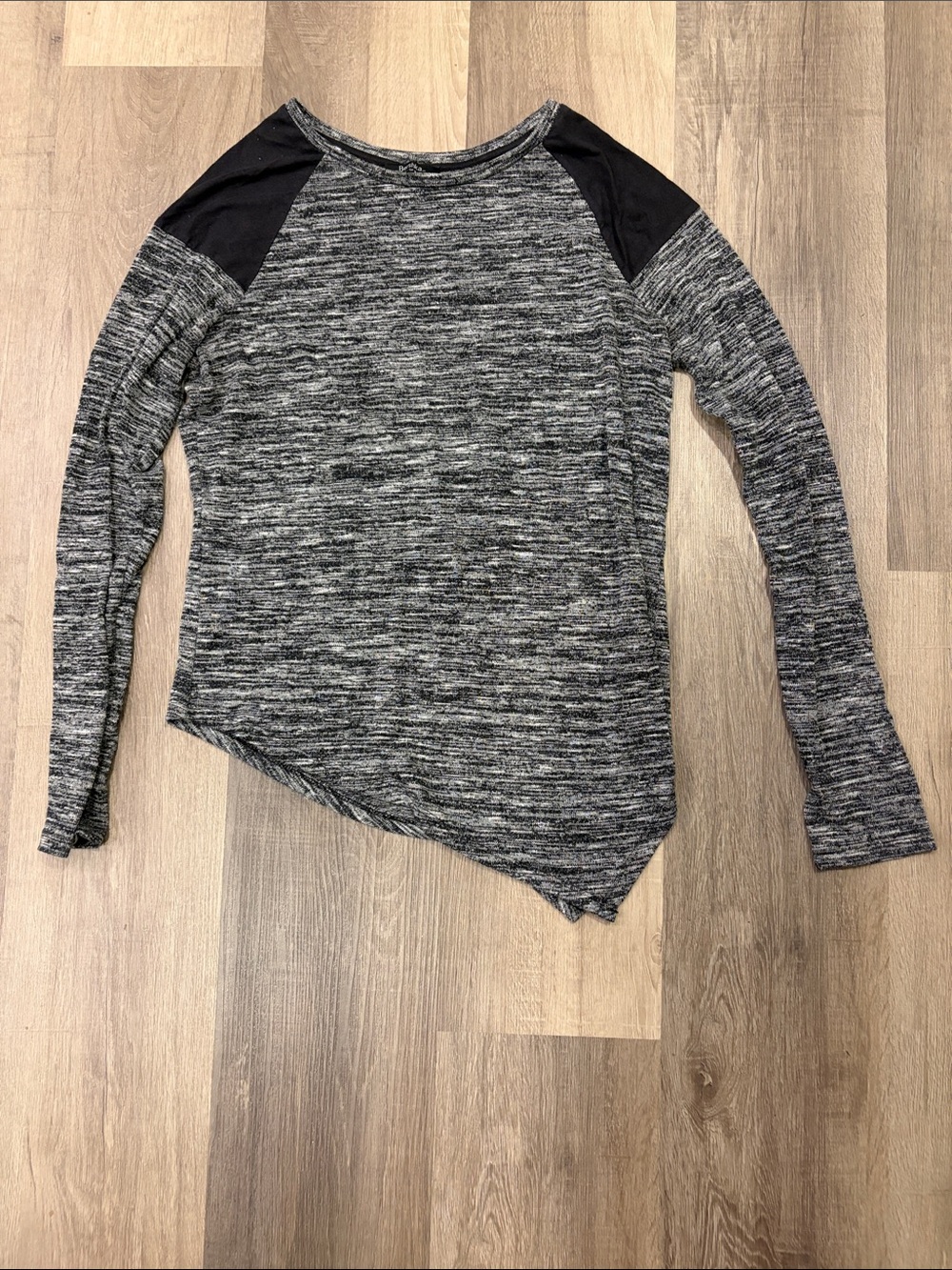 Bershka Black and Gray Marled Asymmetrical Long-Sleeve Top